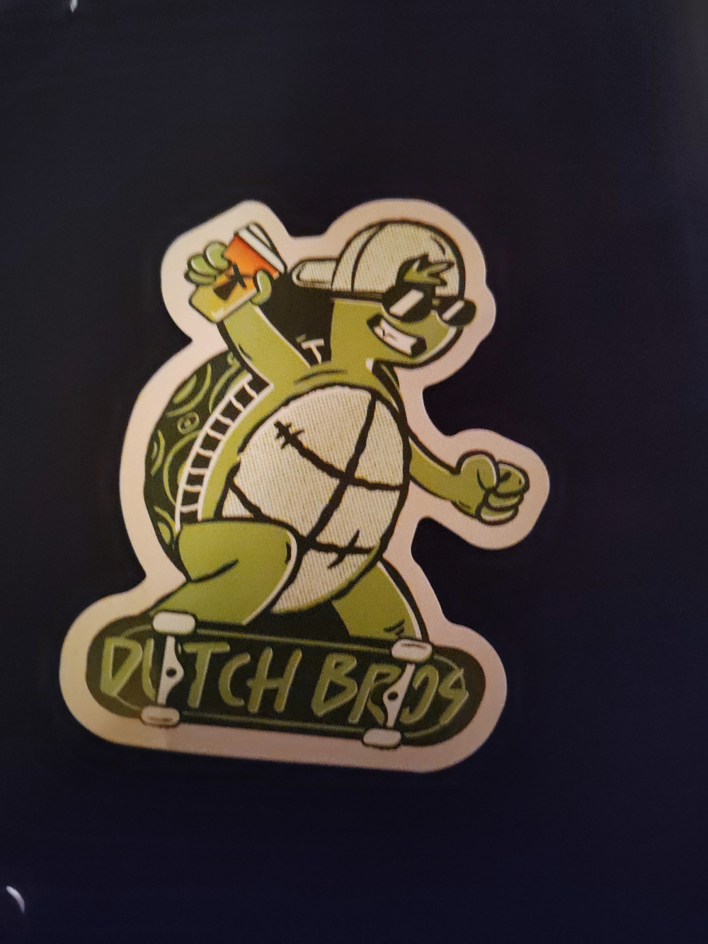Dutch Bros Green Turtle Pet Sticker - Fun Skateboard Design